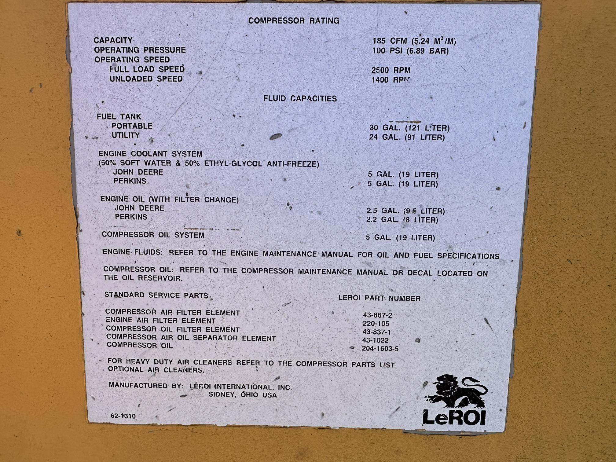 1995 LEROI Q185JD-E - view 18 of 19