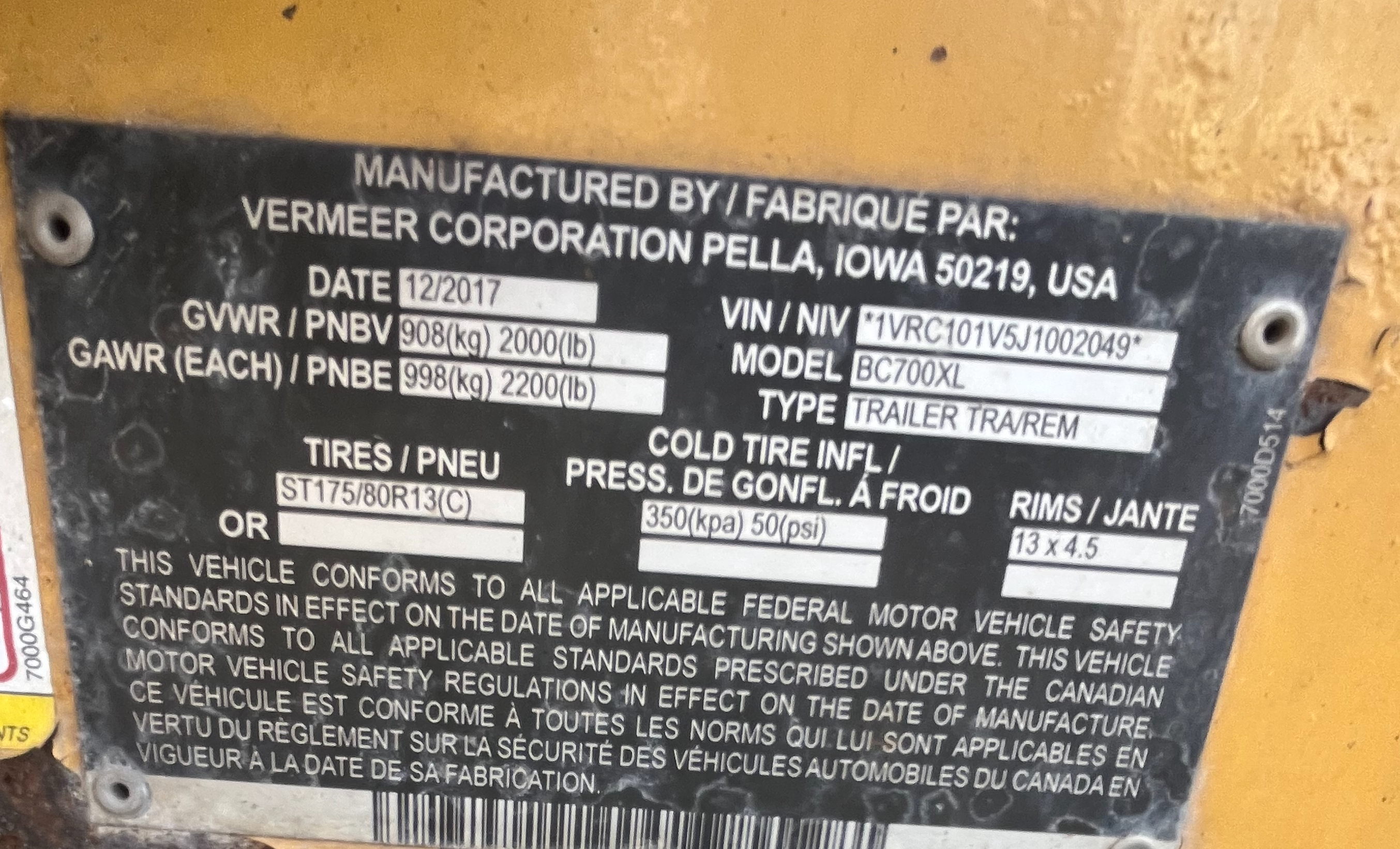 2017 VERMEER BC700XL - Image 14