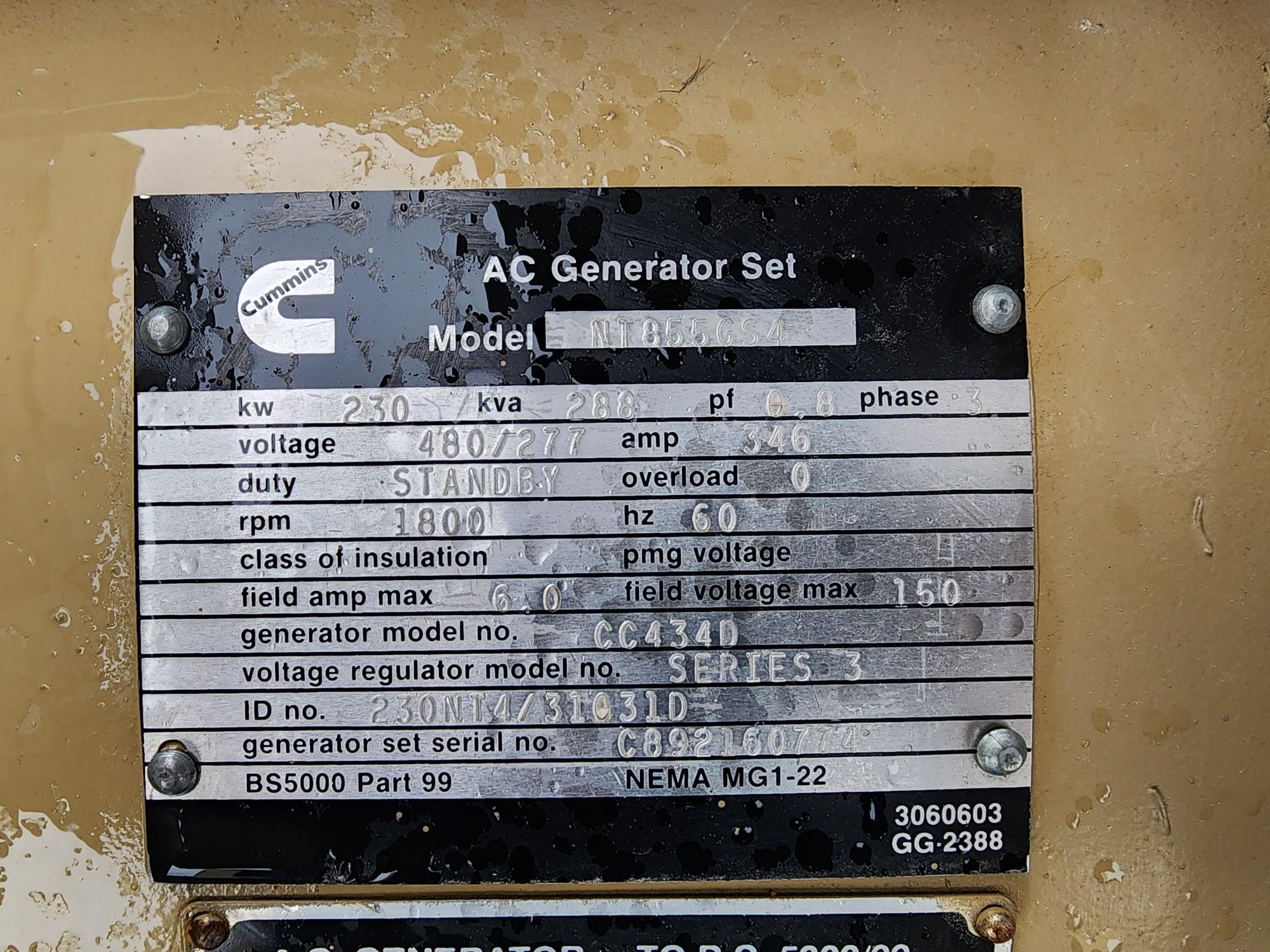 1989 CUMMINS NT 855GS4 Power Genset - Image 12