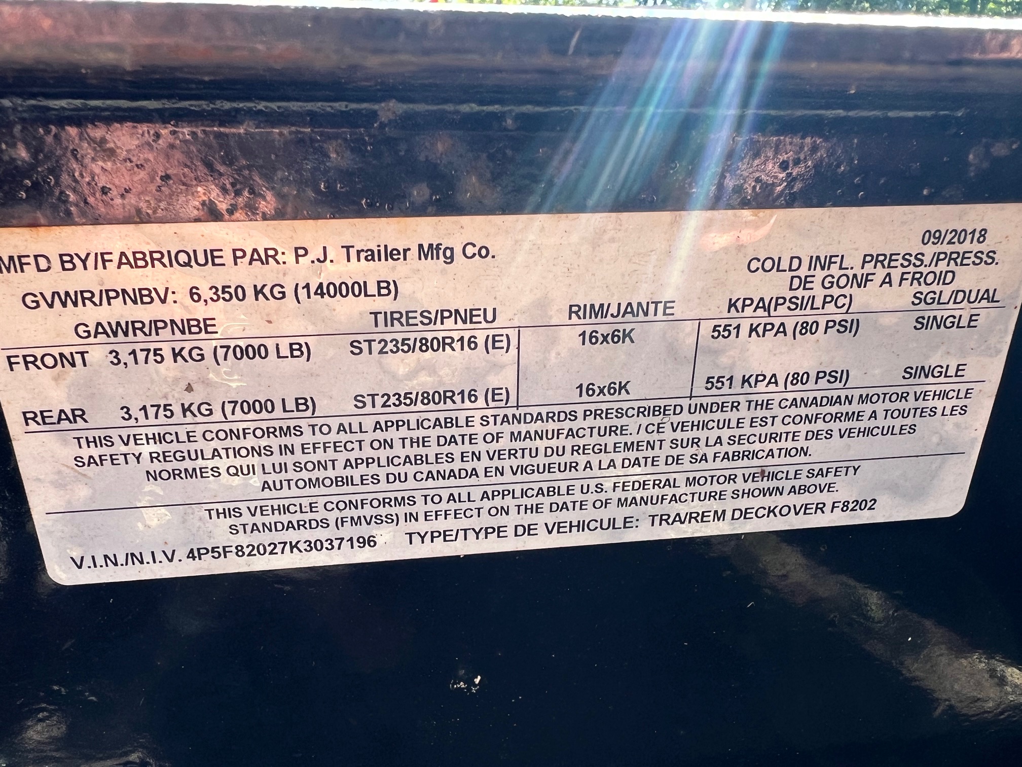2019 PJ TRAILERS F8202 14K - Image 3